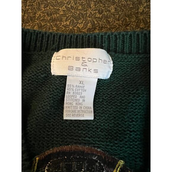 90s Christopher & Banks football sweater Vest Green Bay Packer green gold argyle - Picture 6 of 10